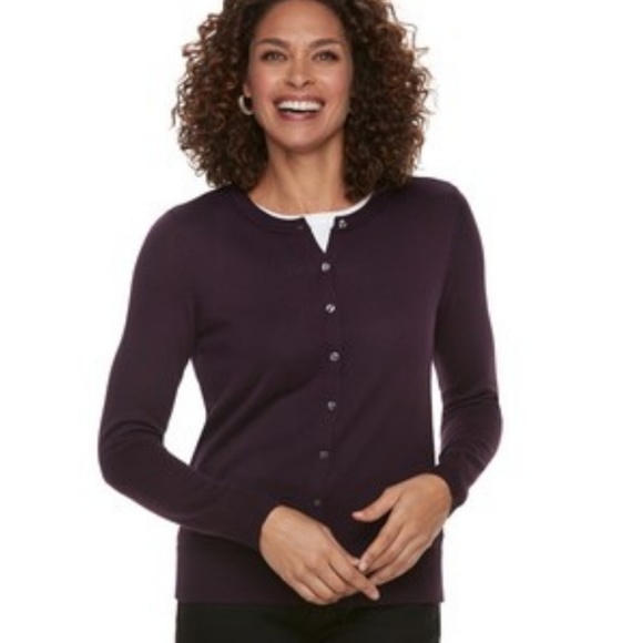 Craft & Barrow Plum Pima Cotton Cardigan, Size L - Picture 8 of 10